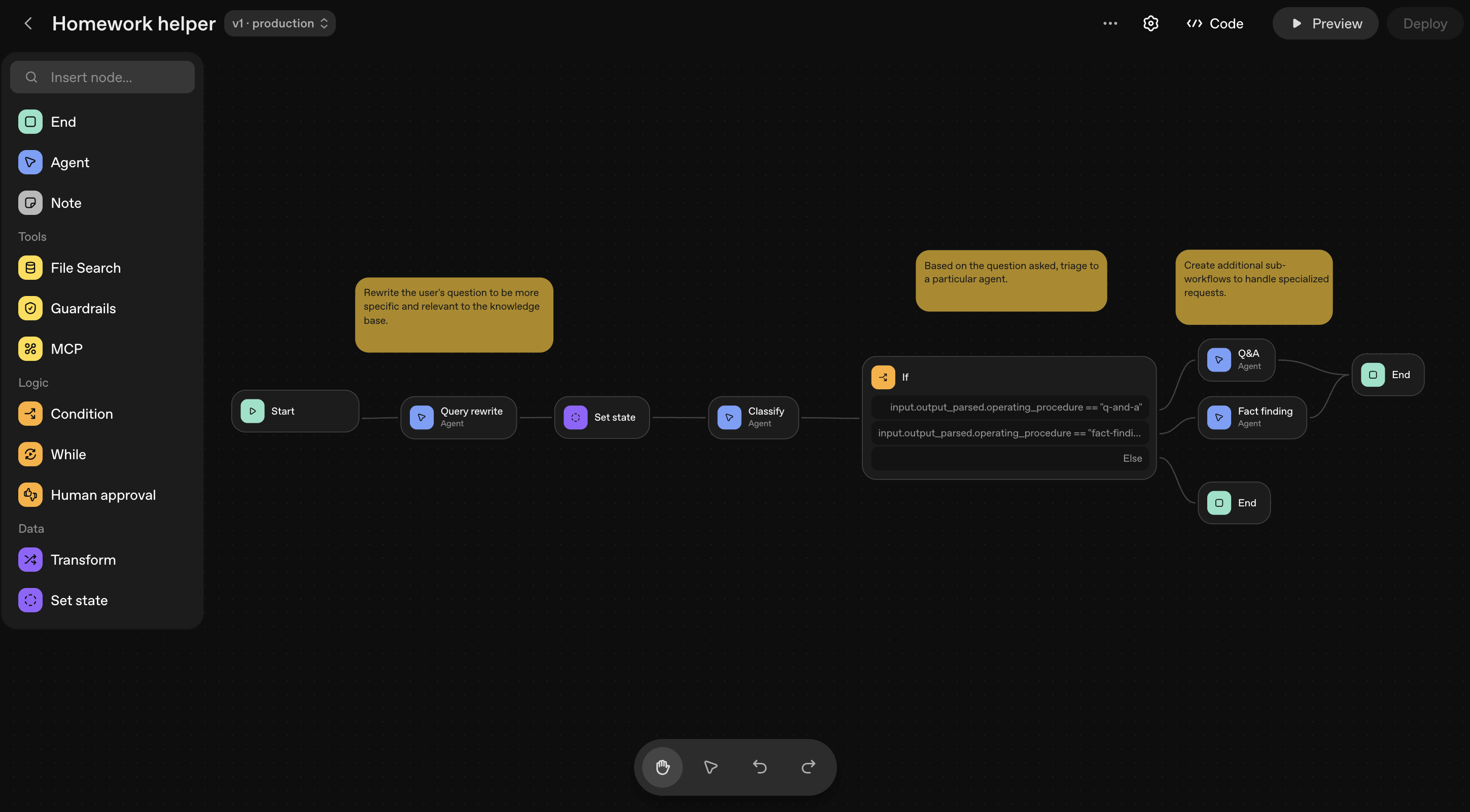 Complex code comparison showing before and after AgentKit